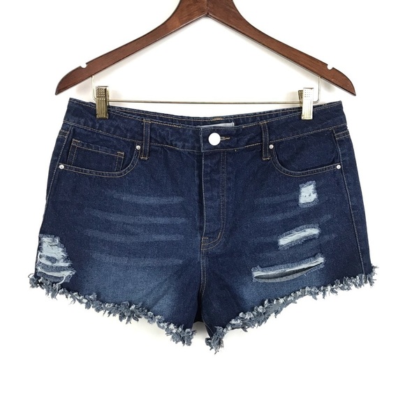 Refuge Hi Rise Cheeky Destroyed Jean Shorts 10 - Picture 1 of 6